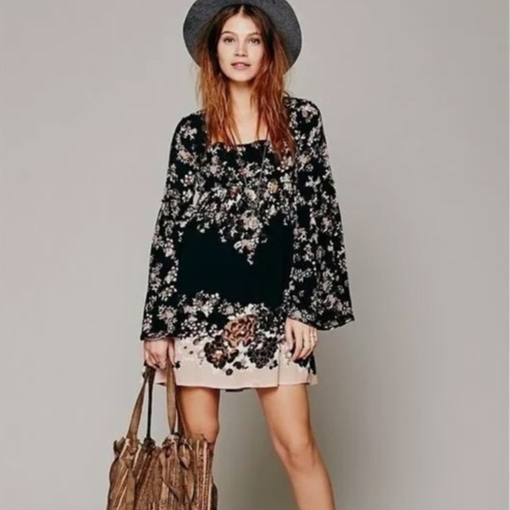 Free People Modern Chinoise Bell Sleeve  Mini Dress size M